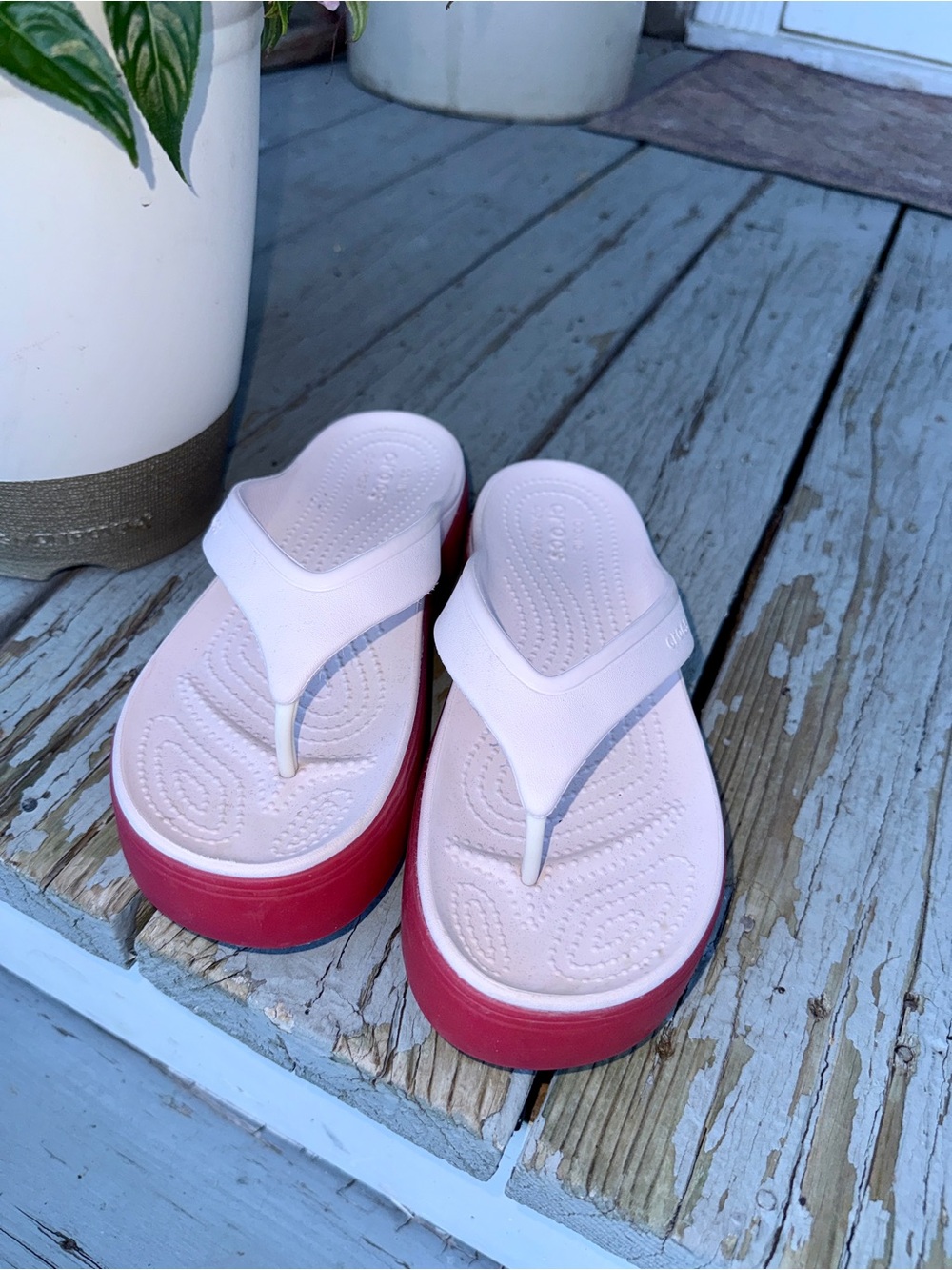 CROCS iconic comfort Pink and Red Platform Sandals